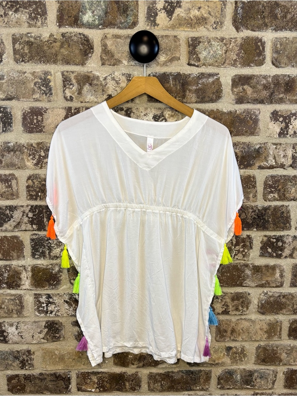 SO Kids White Swim Coverup with Neon Tassels